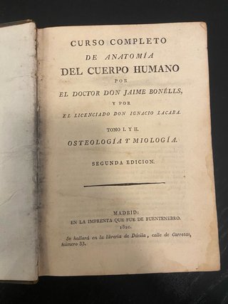 Lacaba Anatomía General, edición 1820, 2 tomos