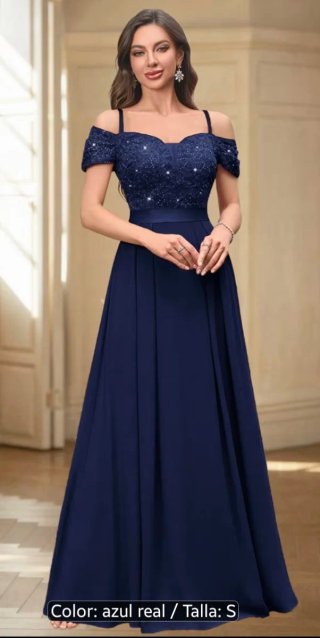 Vestido largo fiesta azul marino encaje