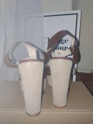 Sandalias Mango Tacon Plataforma Cuña Marrón Beige