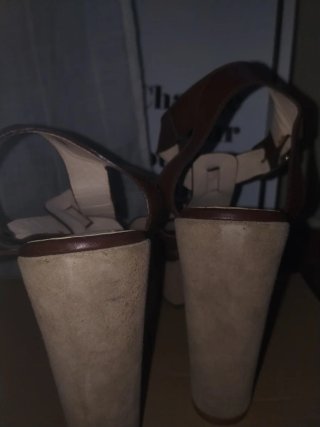 Sandalias Mango Tacon Plataforma Cuña Marrón Beige