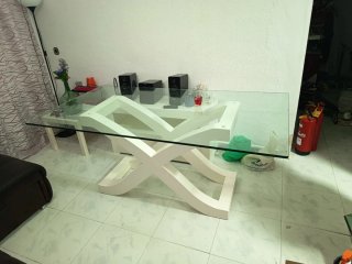 Mesa de cristal y madera blanca llámame 615308301