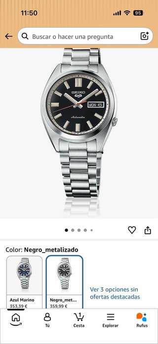 Reloj Seiko SRPK89K1 SNXS Negro/Plata Nuevo