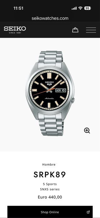 Reloj Seiko SRPK89K1 SNXS Negro/Plata Nuevo