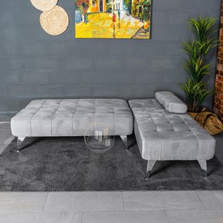 Sofá-cama chaise-longue gris terciopelo