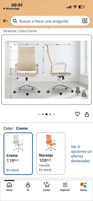 Silla ergonómica diseño crema