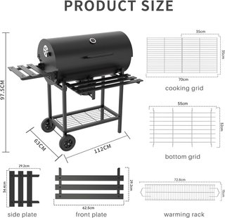 Barbacoa Carbón XXL con Tapa y 2 Estantes