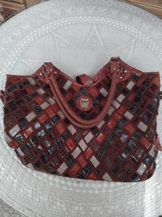 Bolso de mujer tejido marrón multicolor
