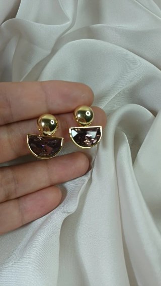 Pendientes Chapado Oro y Cristal Malva