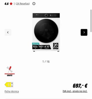 Lavadora Secadora Hisense 10.5/6 Kg con WIFI