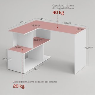 MESA ESCRITORIO ESQUINERO WOLTU CON ESTANTERÍA L