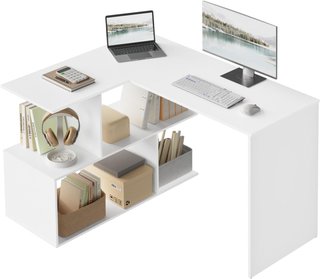 MESA ESCRITORIO ESQUINERO WOLTU CON ESTANTERÍA L
