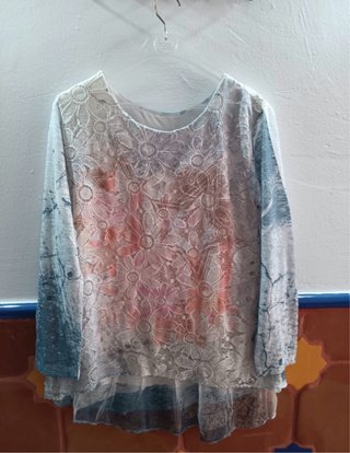 Camisa de fiesta encaje floral talla única
