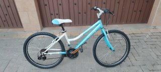 Bicicleta infantil azul y blanca