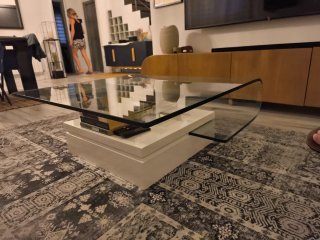 Mesa de centro cristal y madera
