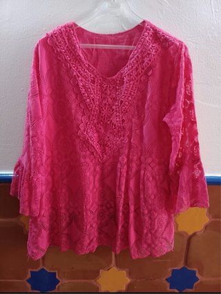 Blusa rosa encaje fiesta talla única