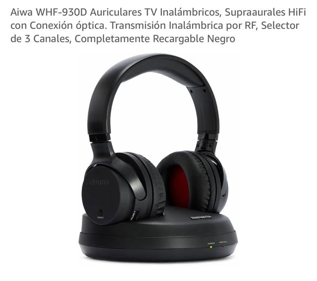 Aiwa WHF-930D Auriculares TV Inalámbricos Negros