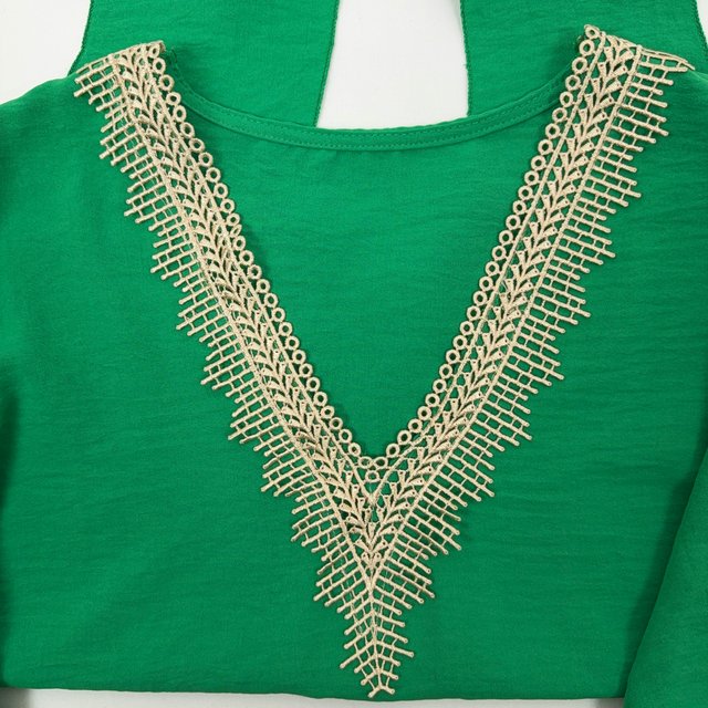 Made In Italy Green Lace Trim Tie Front Top