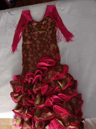 Vestido Flamenca Verde y fucsia