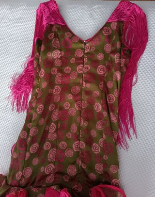 Vestido Flamenca Verde y fucsia