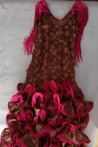 Vestido Flamenca Verde y fucsia