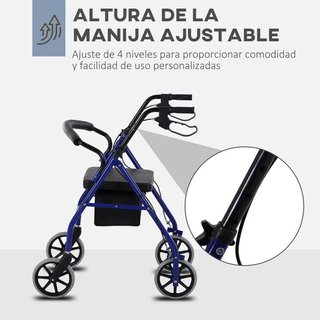 Andador Adultos Plegable Asiento Frenos Azul