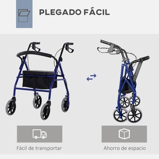 Andador Adultos Plegable Asiento Frenos Azul