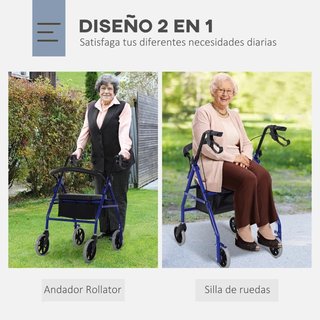 Andador Adultos Plegable Asiento Frenos Azul