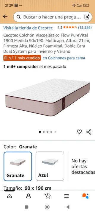 Colchón Viscoelástico Nuevo Cecotec 90*190