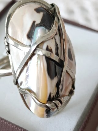 Anillo Plata Artesanal Nácar Estilo Hippie