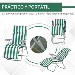 Set 2 Tumbonas Playa Rayas Verde/Blanco