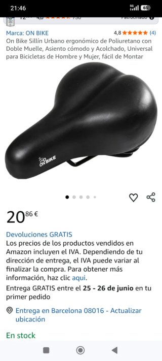 Sillín Bici Velo Negro Piel Sintética