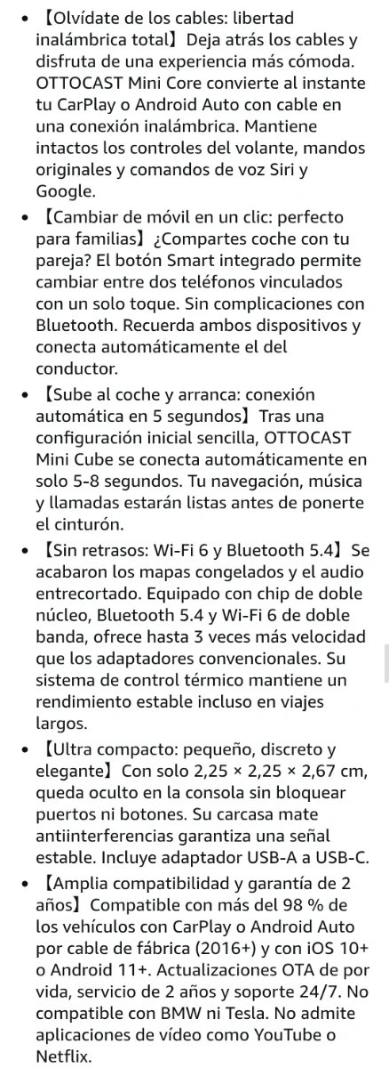 Ottocast Mini Core 2 en 1 Adaptador Inalámbrico