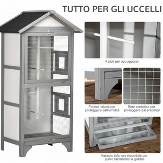 Voliera per Uccelli da Esterno in Legno di Abete,