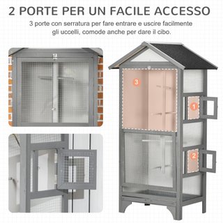 Voliera per Uccelli da Esterno in Legno di Abete,
