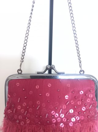 Bolso granate plumas cierre boquilla vintage