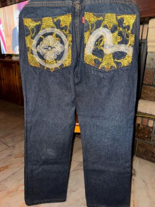Pantalones Vaqueros con Bordado Dragón y Tigre