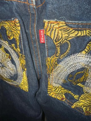 Pantalones Vaqueros con Bordado Dragón y Tigre