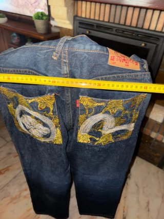 Pantalones Vaqueros con Bordado Dragón y Tigre