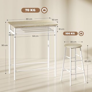 Set Bancone Bar e 2 Sgabelli Alti in Legno Stile N