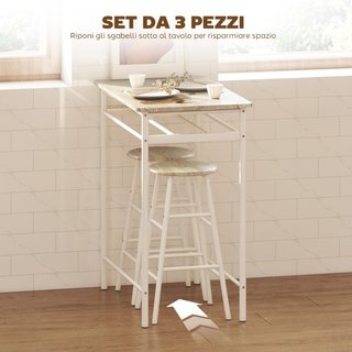 Set Bancone Bar e 2 Sgabelli Alti in Legno Stile N