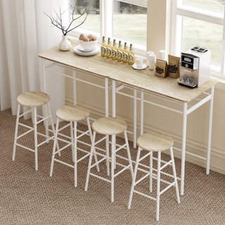 Set Bancone Bar e 2 Sgabelli Alti in Legno Stile N