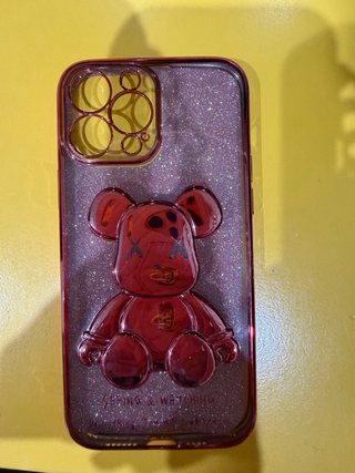 Funda iPhone 13 Pro Max Oso Rojo Glitter