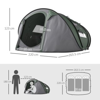 Tenda da Campeggio Pop Up 2 Posti con 2 Porte, 4 F