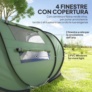 Tenda da Campeggio Pop Up 2 Posti con 2 Porte, 4 F