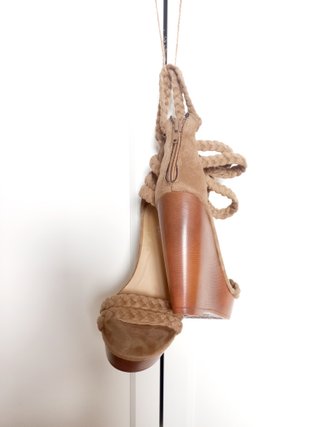 Sandalias plataforma cuña tiras beige T35
