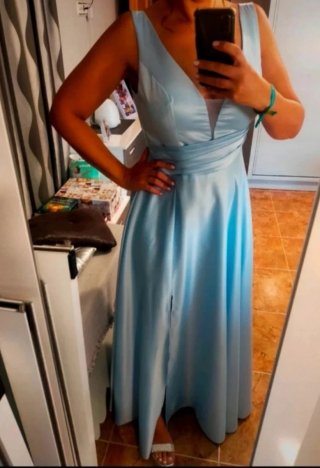 Vestido fiesta largo azul celeste
