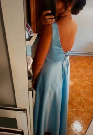 Vestido fiesta largo azul celeste