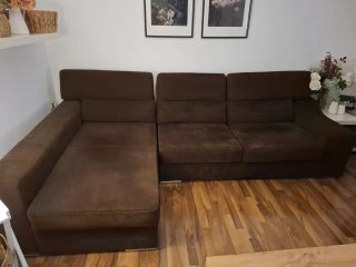 Sofá chaiselongue 3 plazas marrón