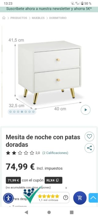 Lote 2 mesitas de noche blancas y doradas
