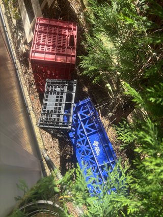 Cajas de plástico apilables (roja, negra, azul)
